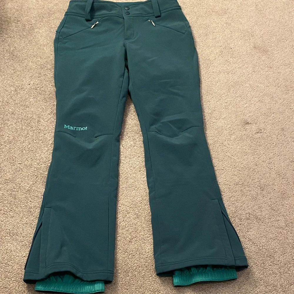 Marmot Teal Green Softshell Women’s Snow Ski Pants - Picture 3 of 11